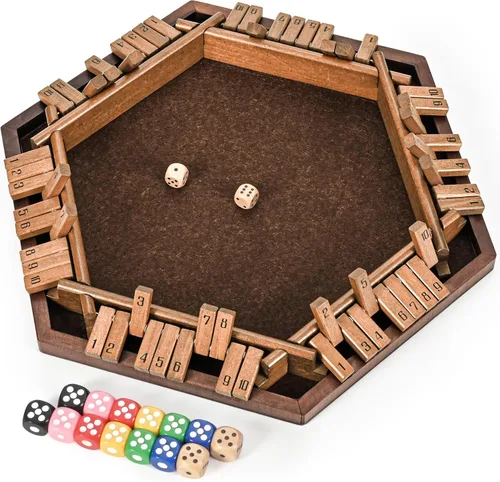 Ropoda Juego de mesa de dados Shut the Box (cierra la caja) de 6 vías - Juego de dados de madera mejorado para 1-6 jugadores, para adultos y niños,