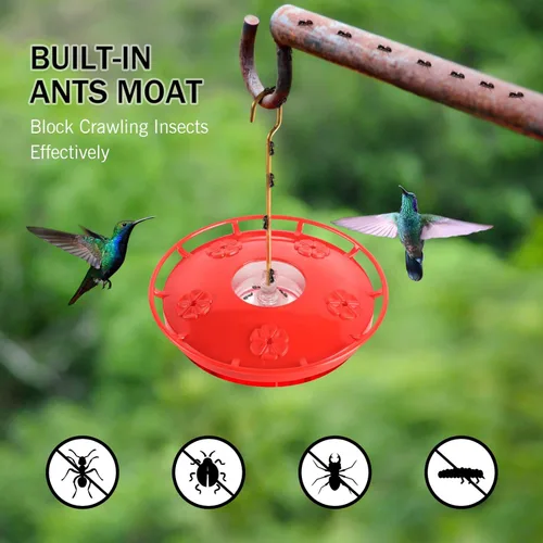 Miniatura 5 de eWonLife Comedero para colibríes para exteriores, platillo a prueba de fugas de 16 onzas con foso de hormigas integrado, 5 puertos de alimentación a