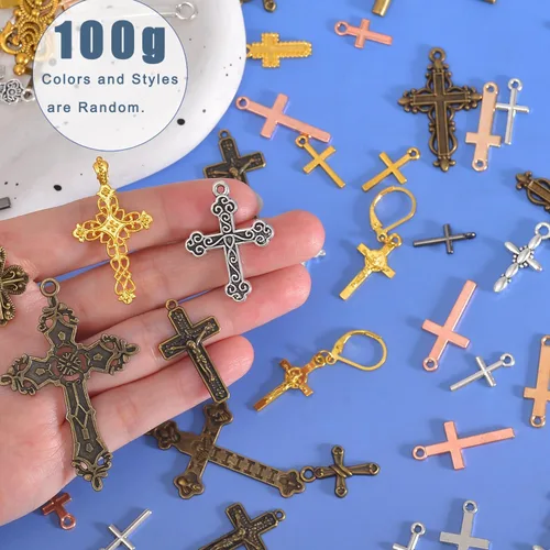 Miniatura 4 de stino 100 gramos de dijes de metal para hacer joyas, chapados en plata y oro, paquete a granel para pulseras, collares, manualidades Cruz