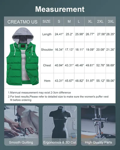 Miniatura 35 de CREATMO US Chaleco cálido para mujer, chaleco grueso acolchado sin mangas con capucha desmontable