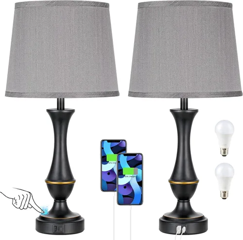Miniatura 20 de Seealle - Juego de 2 lámparas táctiles mejoradas para mesitas de noche - Lámparas de mesita con USB C+A, regulables de 3 vías para dormitorio, sala