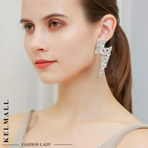 Miniatura 3 de Aretes colgantes de cristal con perno de relámpago aretes llamativos para mujer colección KELMALL