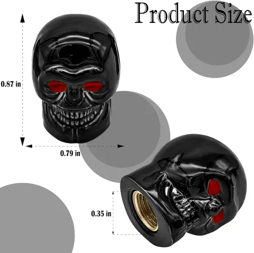 Miniatura 2 de 4 PCS Tapones de Vástago de Válvula de Neumático Estilo Calavera, con Anillo de Goma O, Cubiertas Universales de Vástago de Válvula de Neumático