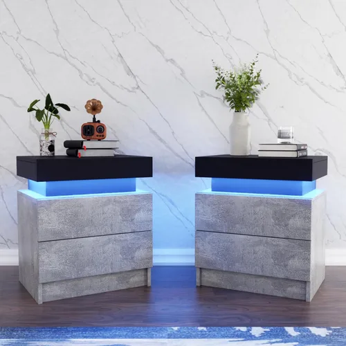 Miniatura 13 de HOMMPA Mesita de noche LED, mesita de noche blanca con luces LED, moderna mesita de noche con 2 cajones de alto brillo, mesita de noche inteligente