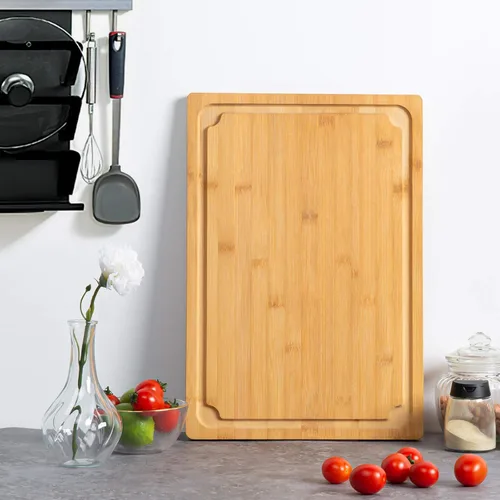 Miniatura 7 de Tabla de cortar extra grande, tablas de cortar de bambú de 17.6 in para cocina con ranura de jugo y asas, tabla de cortar de cocina para tabla