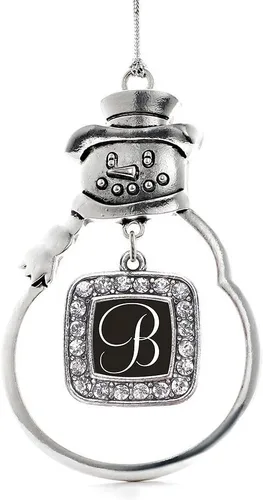 Miniatura 235 de Inspired Silver - Adorno de rodillo de reina - Adorno cuadrado de plata con muñeco de nieve con joyas de circonita cúbica