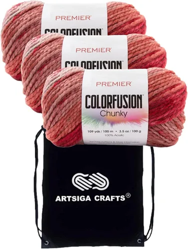 Miniatura 16 de Premier Yarns Colorfusion Chunky Autumn Sky 1174-02 - Hilo acrílico grueso y voluminoso #5 (6 madejas, el mismo lote de tinte) para ganchillo