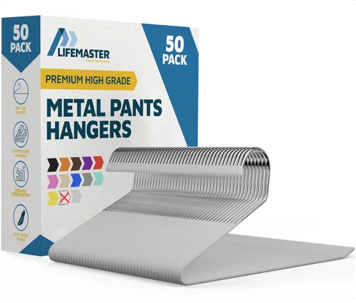 Miniatura 11 de Lifemaster Juego de perchas de metal para pantalones - 50 piezas Elegante juego de perchas para guardarropa con ahorro de espacio y antideslizantes