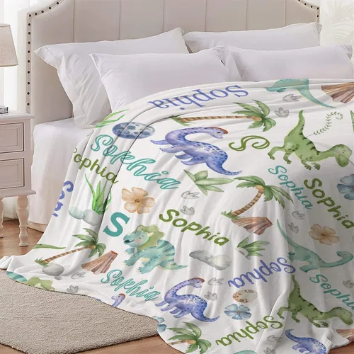 Miniatura 5 de Manta Personalizada con Nombre de Dinosaurio Regalos Personalizados Mantas de Franela Súper Suaves y Ligeras Manta para Niños, Adultos, Adecuada