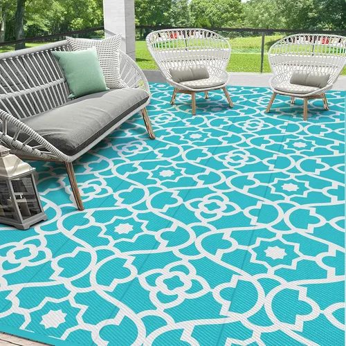 Miniatura 27 de HEBE Alfombra de Exterior Impermeable 6x9, Alfombra de Paja de Plástico Alfombra de Camping, Alfombras de Patio Exterior Reversibles Tapete para RV