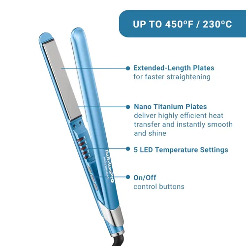 Miniatura 2 de BabylissPRO Nano Titanium Ultra-Sleek Hair Straightener, Flat Iron for All Hair Types