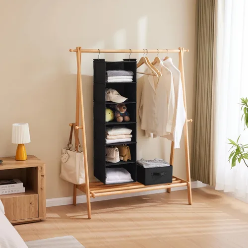 Miniatura 5 de MAX Houser Organizador colgante de armario de 6 niveles, estante colgante de armario con 2 ganchos resistentes para almacenamiento, plegable (negro)