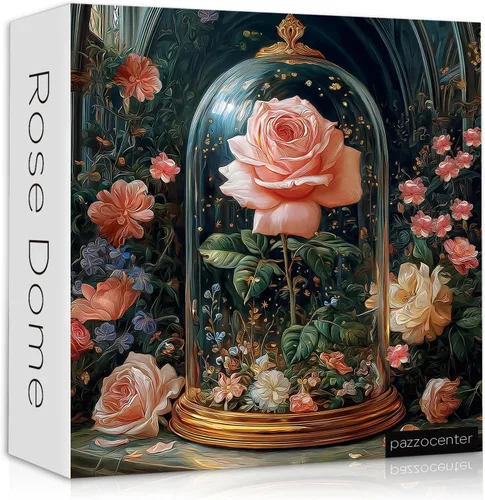 Rompecabezas de flores de rosas para adultos de 1000 piezas, rompecabezas únicos de plantas florales, hermosa rosa en cúpula de cristal para