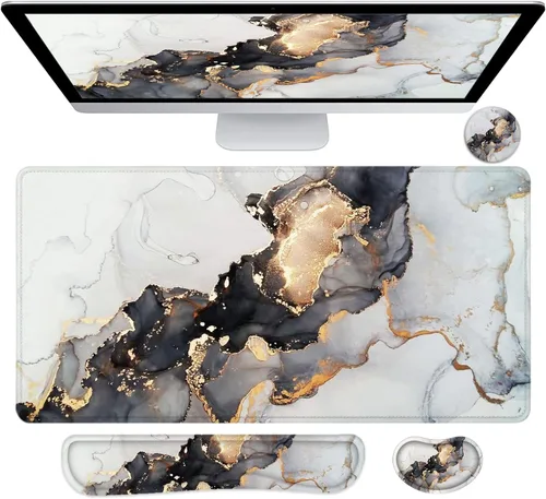Miniatura 9 de LATEEFAH Alfombrilla de mouse con reposamuñecas, alfombrilla de escritorio + juego de reposamuñecas para teclado, almohadilla de escritorio para 4