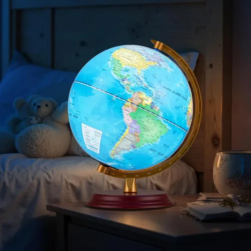 Miniatura 7 de Goplus Globo del mundo iluminado de 8 pulgadas, lámpara de globo iluminado de noche con soporte de madera y mapa HD para adultos, oficina en casa