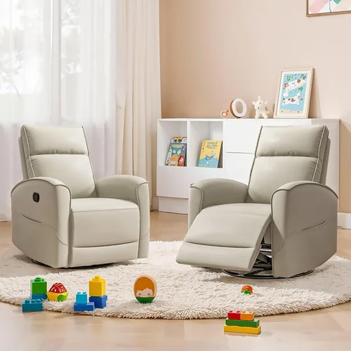 Miniatura 9 de HAOMARKETS Silla reclinable basculante giratoria, sillón reclinable manual de imitación de cuero para adultos, sofá reclinable para cuarto del bebé