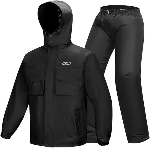 Miniatura 12 de ILM traje de lluvia para motocicleta, impermeable, 6 bolsillos, 2 piezas, chaqueta y pantalones, para hombre Verde del ejército-hombres