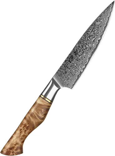 Miniatura 8 de HEZHEN Cuchillo utilitario de 5 pulgadas con filo de navaja - Acero de Damasco con patrón de rosa multifuncional VG10 cuchillo profesional