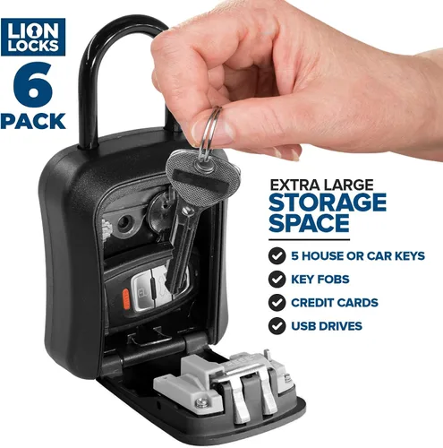 Miniatura 2 de Lion Locks Caja de seguridad para llaves, paquete de 6 unidades, color negro, solución segura para llaves con cerradura de combinación para hogares