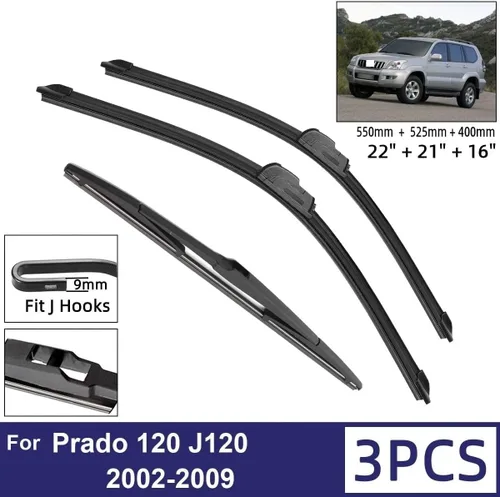 Miniatura 2 de Limpiaparabrisas para automóvil compatible con Toyota Prado 120 J120 2002-2009, limpiaparabrisas delantero y trasero de goma suave, limpiaparabrisas
