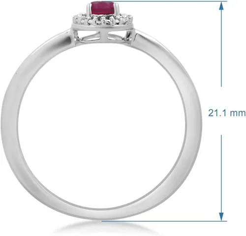 Miniatura 4 de Jewelili Anillo de compromiso de plata de ley de 0.197 x 0.118in con rubí de corte de pera y diamante redondo blanco natural