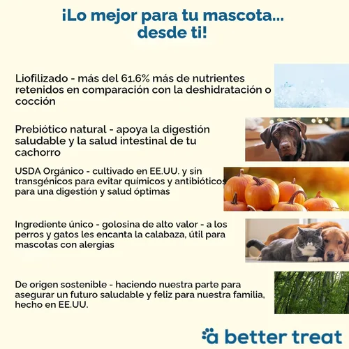 Miniatura 3 de A Better Treat – Golosinas liofilizadas orgánicas de calabaza para perros y gatos, orgánicas, ingrediente único Natural, saludable, apto