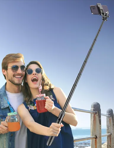 Miniatura 9 de Trípode de aluminio de 71" para teléfono, trípodes de viaje para iPhone con control remoto, trípode de selfie para celular extensible compatible