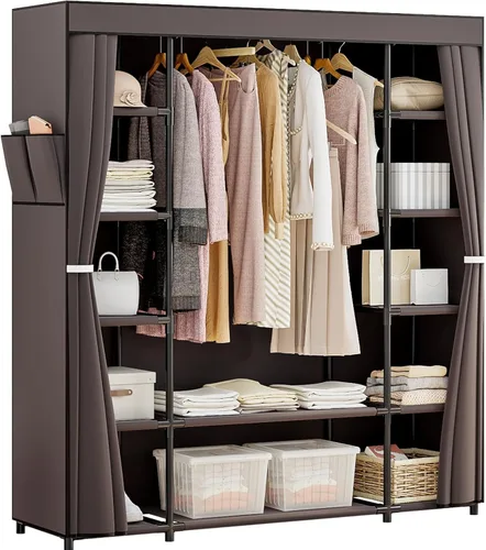 Miniatura 13 de SORCEDAS Portable Closet Wardrobe Organizer Storage with Cover Non-Woben Fabric Portable Wardrobe Closet for Hanging Clothes Racks Shelving 33 Inch