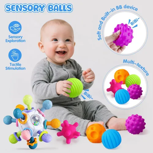 Miniatura 4 de Juguetes 6 en 1 para bebés de 6 a 12 meses, juguete Montessori para niños de 1 año, juguete de dentición para bebés, apilar tazas, cubo sensorial