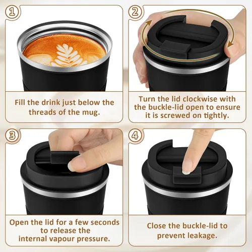 Miniatura 9 de KETIEE Taza de viaje de 12 onzas, taza de café aislada al vacío con tapa a prueba de fugas, vaso de café de viaje de acero inoxidable de doble pared