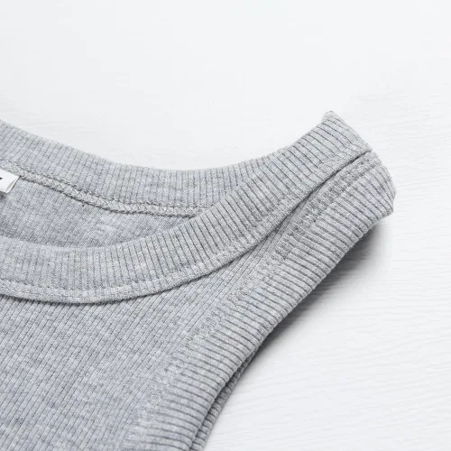 Miniatura 3 de Artfish Camiseta sin mangas de algodón de longitud completa para mujer, acanalada, ajustada, espalda cruzada, cuello alto, básica