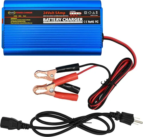 Miniatura 11 de Cargador de batería de 24V, cargador de batería inteligente automático, mantenedor, cargador de goteo de 5A e interruptor de E/S con clips