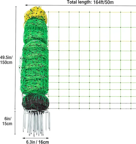 Miniatura 8 de TMEE Red eléctrica para valla de ganado para cabra con 14 postes de doble pincho, malla portátil para ovejas, ciervos, cerdos, perros en patios