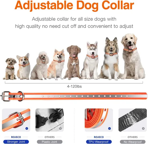Miniatura 6 de ROJECO Collar de entrenamiento para perros con control remoto de 3300 pies, IPX7 impermeable, recargable, collar de choque para perros grandes