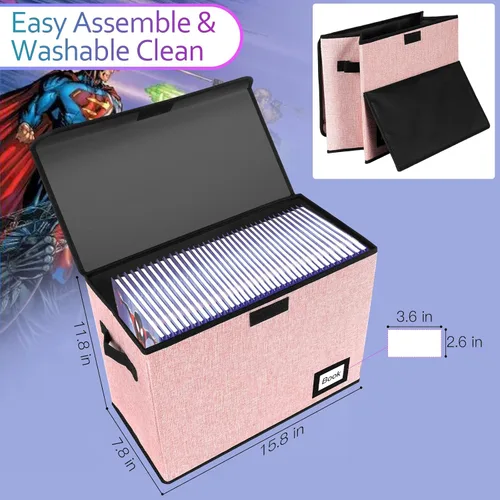Miniatura 4 de Paquete de 5 cajas de almacenamiento de cómics, 15.8" X 7.8" X 11.8", caja corta plegable de cómics, con capacidad para 160-180 cómics de colección