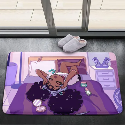 Alfombra African American Black Girl Magic - Alfombra de Área Afor Black Magic Girls para Dormitorio Arte Púrpura Música Niña Alfombra para