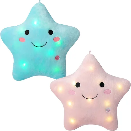 Miniatura 15 de Almohada de estrella brillante de 13.8 pulgadas, almohada de felpa de estrella LED con luces nocturnas coloridas, juguete de estrella suave y Azul