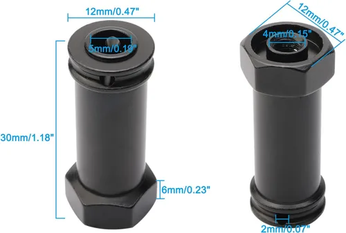 Miniatura 2 de Paquete de 4 adaptadores hexagonales de aluminio para cubo de rueda de 0.472 in, extensión de 1.181 in, piezas de actualización para Traxxas Slash