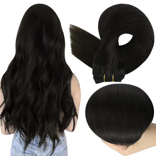 Miniatura 10 de Full Shine Extensiones de cabello humano, 18 pulgadas, mechones de trama, color #2 castaño oscuro, 3.5 onzas, cabello Remy para coser, doble trama