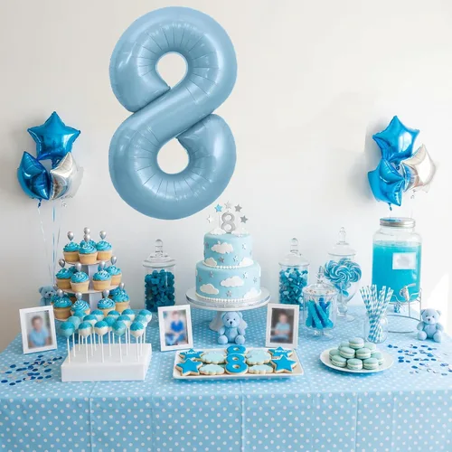 Miniatura 4 de TONIFUL 40 Inch Pastel Blue Number 8 Foil Balloons Large Mylar Foil Digital 8 Balloons for 8th Birthday, Gender Neutral Party, Baby Shower, Oro rosa