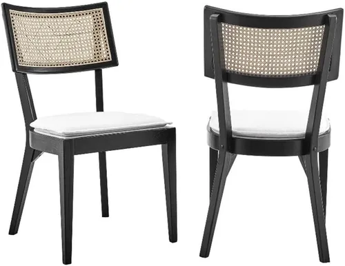 Miniatura 5 de Modway Caledonia - Silla de comedor de madera con caña de ratán en color beige negro - Juego de 2