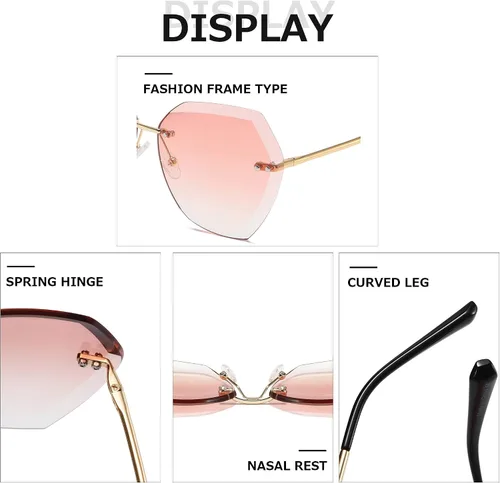 Miniatura 5 de AEVOGUE - Los lentes de sol para mujer sin bordes lentes de corte de diamante de tamaño grande AE0534