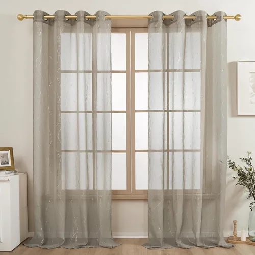 Miniatura 24 de Deconovo Oeko-TEX - Cortinas con estampado de lámina transparente con certificación Oeko-TEX, 2 paneles, ojales en la parte superior, elegantes