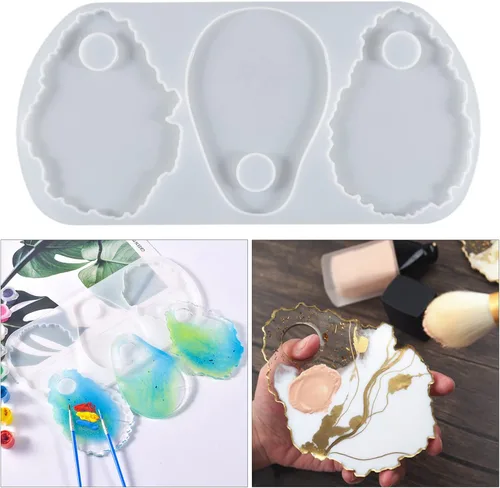 Miniatura 8 de Paleta de pintura para artistas, molde de silicona, posavasos de ágata, resina epoxi para hacer rebanadas de ágata, paleta de maquillaje, arte