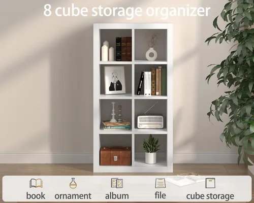 Miniatura 4 de furtble Estantería organizadora de almacenamiento de 8 cubos, moderna estantería abierta de madera, estante de exhibición multifuncional para sala