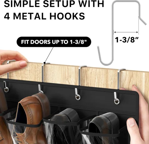 Miniatura 5 de Simple Houseware - Organizador de zapatos colgante con 24 bolsillos grandes y transparentes para colgar en la puerta, color negro
