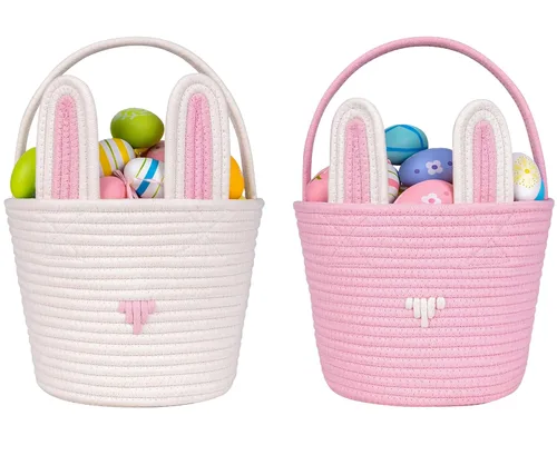 CubesLand Cestas de Pascua para niños, juego de 2 cubos vacíos de conejo con asa, bolsas de cesta de caza de huevos de Pascua suaves y resistentes