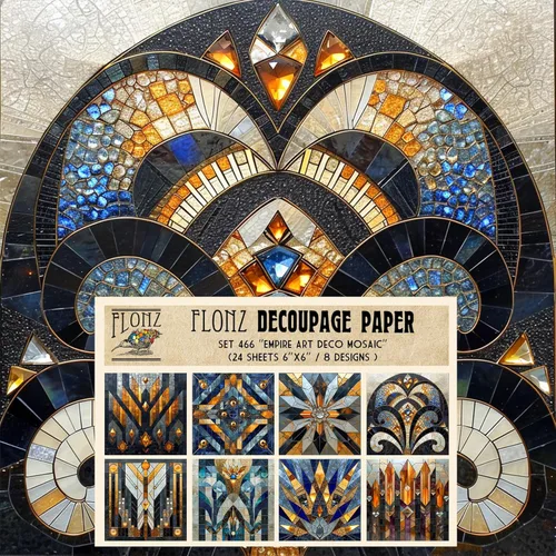 Miniatura 7 de Paquete de papel para decoupage (24 hojas 15x15 cm) Marcos Art Nouveau con adornos FLONZ Papel vintage estilizado para decoupage y manualidades