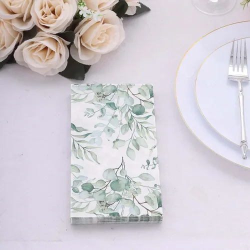 Miniatura 8 de Efavormart - Paquete de 20 servilletas de papel con estampado de hojas de eucalipto verde con una textura suave de 2 capas absorbente para bodas