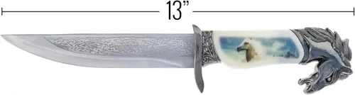 Miniatura 8 de ASR Outdoor Cuchillo de caza de coleccionistas de 13 pulgadas con vaina decorativa y mango con cabeza de animal (muchos estilos)